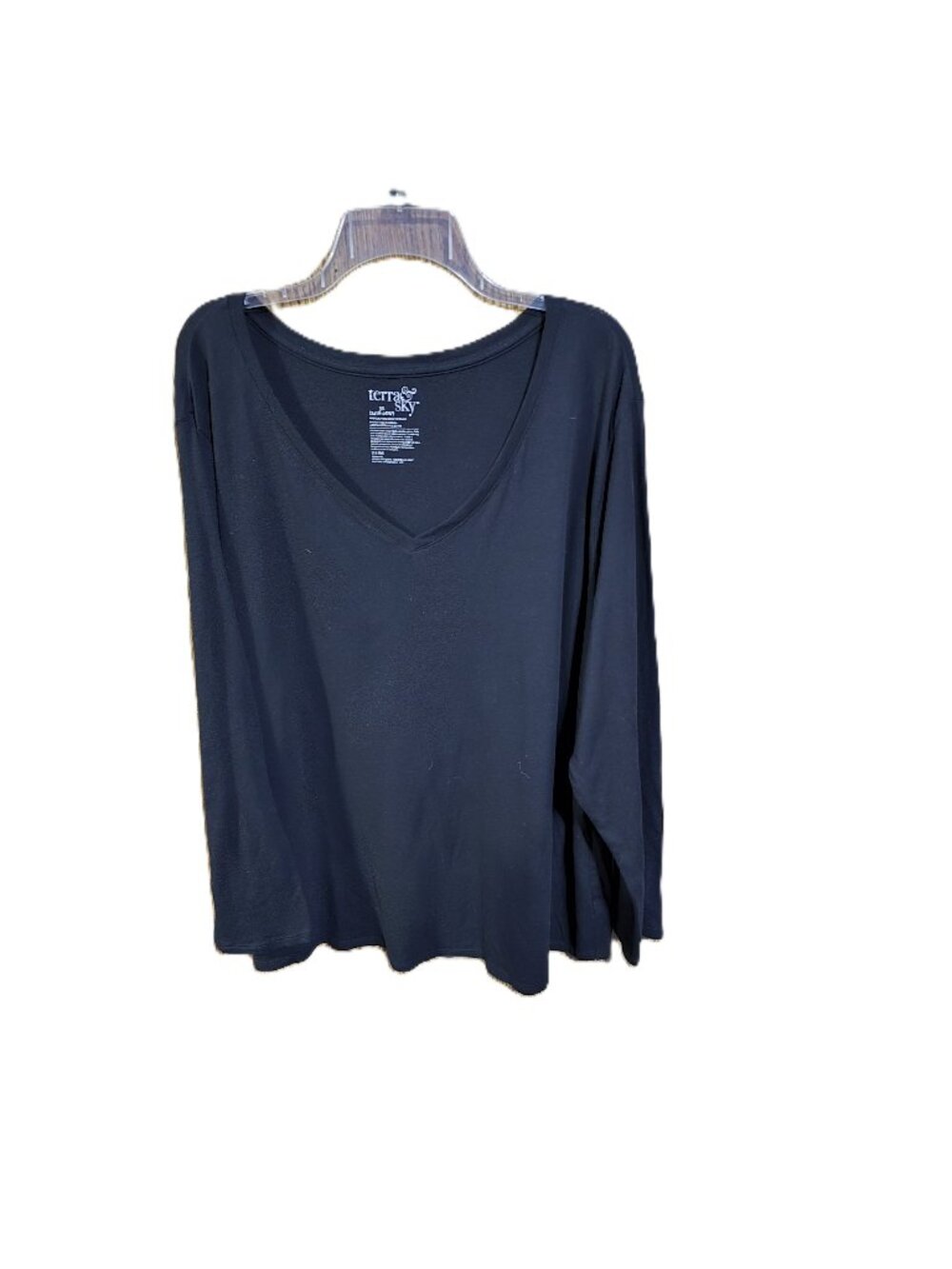 Terra & Sky Black Long Sleeve V-Neck T-Shirt Size 3X